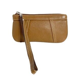 Tignanello Tan Brown Leather Fully Lined Satin Monogram Signature Zip Closure